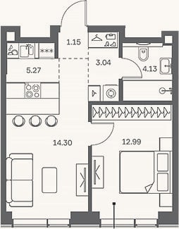 Планировка: 2-к, 40,9 м²