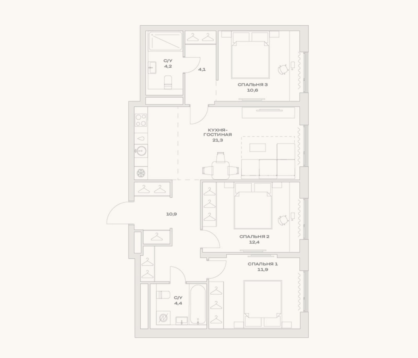 Планировка: 4+ к, 79,8 м²