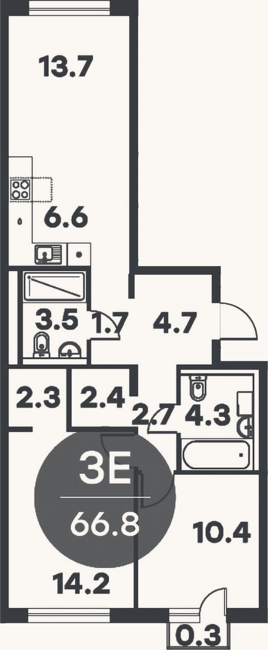 Планировка: 3-к, 66,5 м²