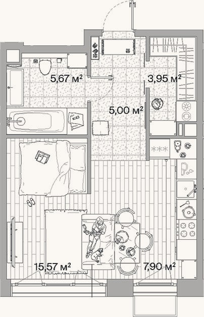 Планировка: Студия, 38,1 м²