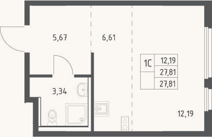 Планировка: Студия, 27,8 м²