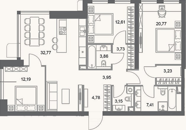 Планировка: 3-к, 108,5 м²