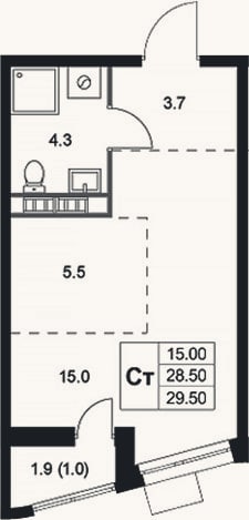 Планировка: Студия, 28,5 м²