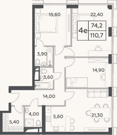 Планировка: 4+ к, 110,7 м²