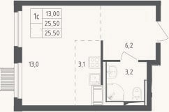 Планировка: Студия, 25,5 м²
