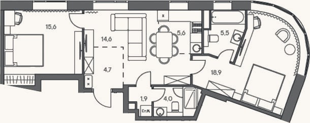 Планировка: 3-к, 72,2 м²