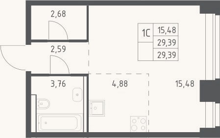 Планировка: Студия, 29,4 м²
