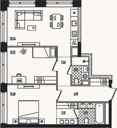Планировка: 3-к, 65,7 м²
