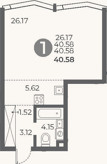 Планировка: Студия, 40,6 м²