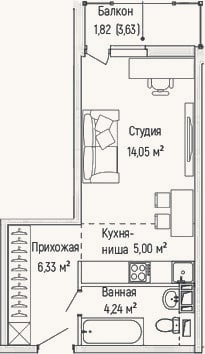Планировка: Студия, 29,6 м²