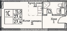 Планировка: Студия, 27,4 м²
