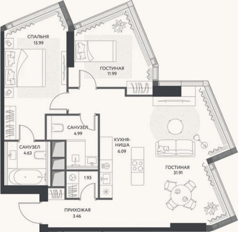 Планировка: 3-к, 81,1 м²