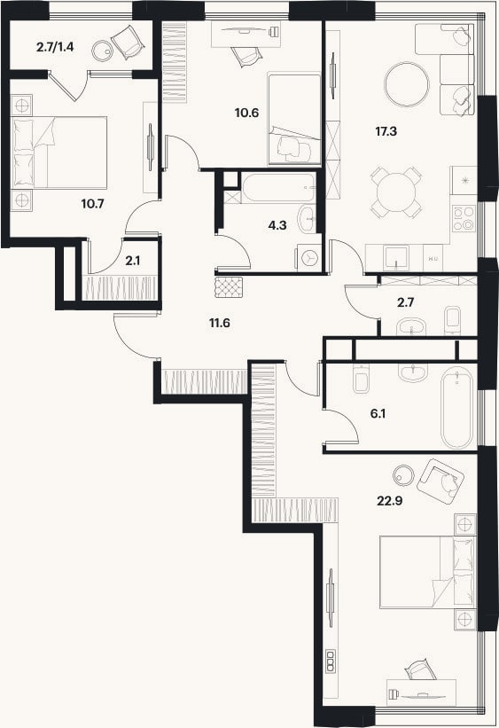 Планировка: 4+ к, 88,3 м²