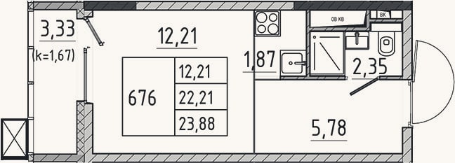 Планировка: Студия, 22,2 м²