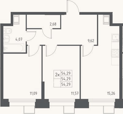 Планировка: 3-к, 54,3 м²