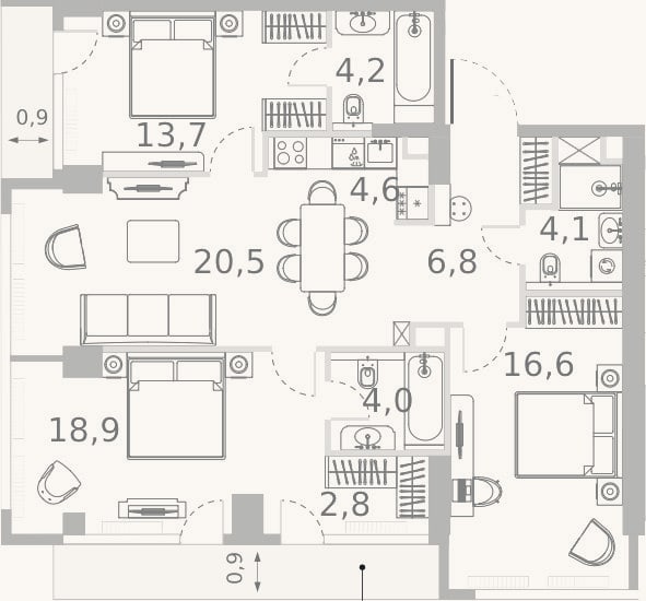 Планировка: 4+ к, 96,2 м²