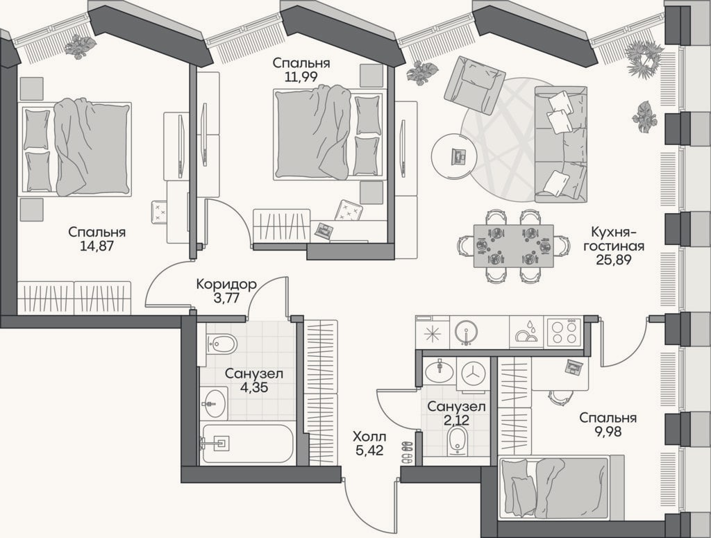 Планировка: 4+ к, 75,3 м²