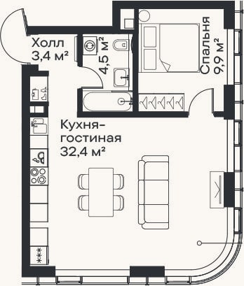 Планировка: 2-к, 50,2 м²