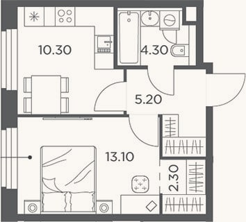 Планировка: 1-к, 35,2 м²