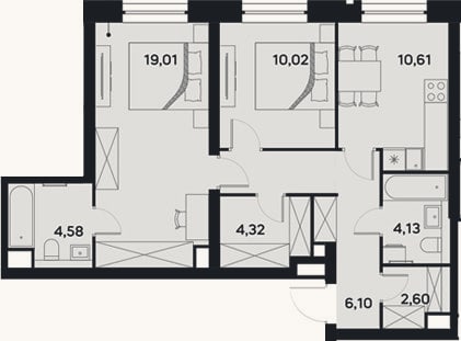 Планировка: 2-к, 64,7 м²