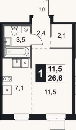 Планировка: Студия, 27,3 м²