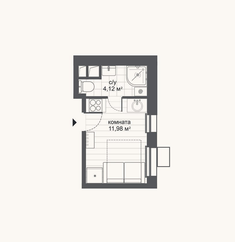 Планировка: Студия, 16,1 м²
