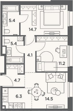 Планировка: 3-к, 66,3 м²
