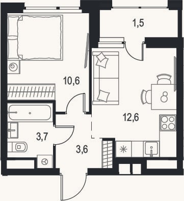 Планировка: 1-к, 30,5 м²