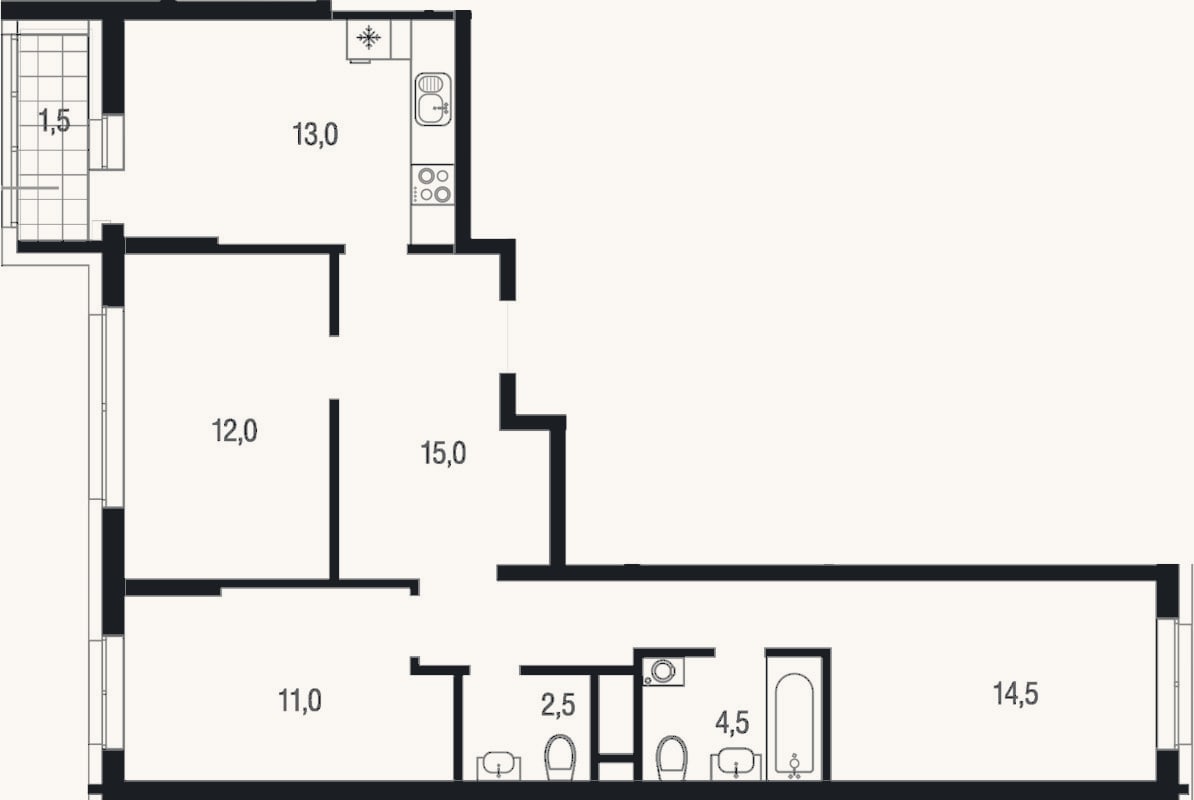 Планировка: 3-к, 72,5 м²