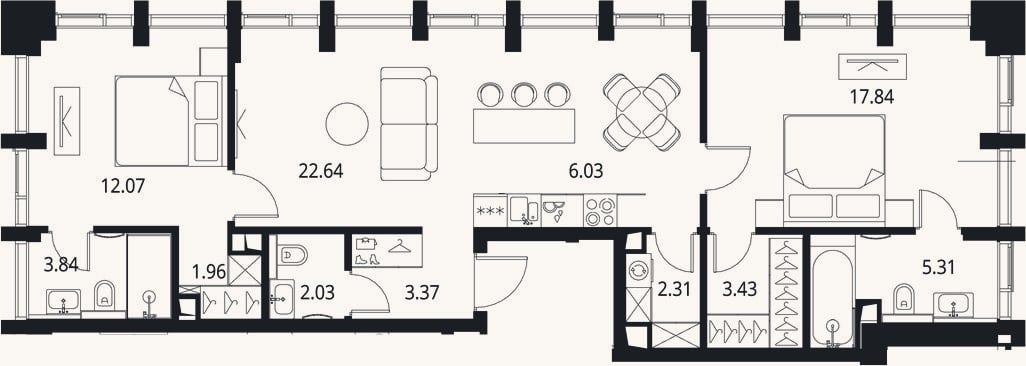 Планировка: 3-к, 80,8 м²