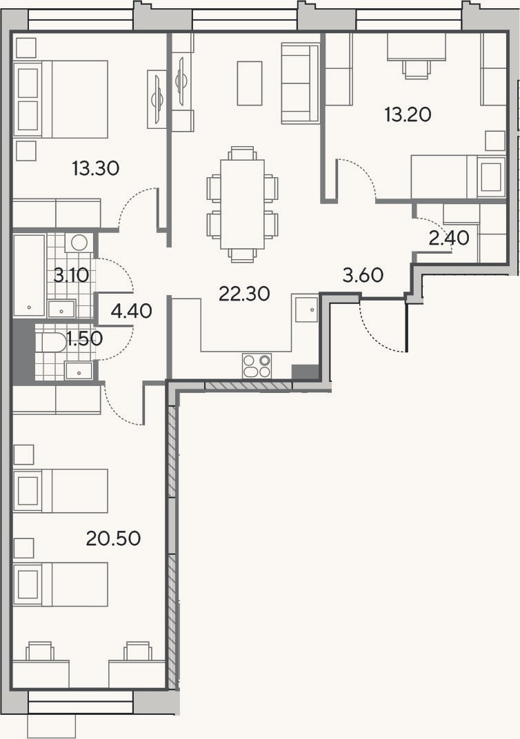 Планировка: 4+ к, 84,3 м²