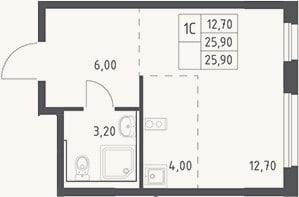Планировка: Студия, 25,9 м²