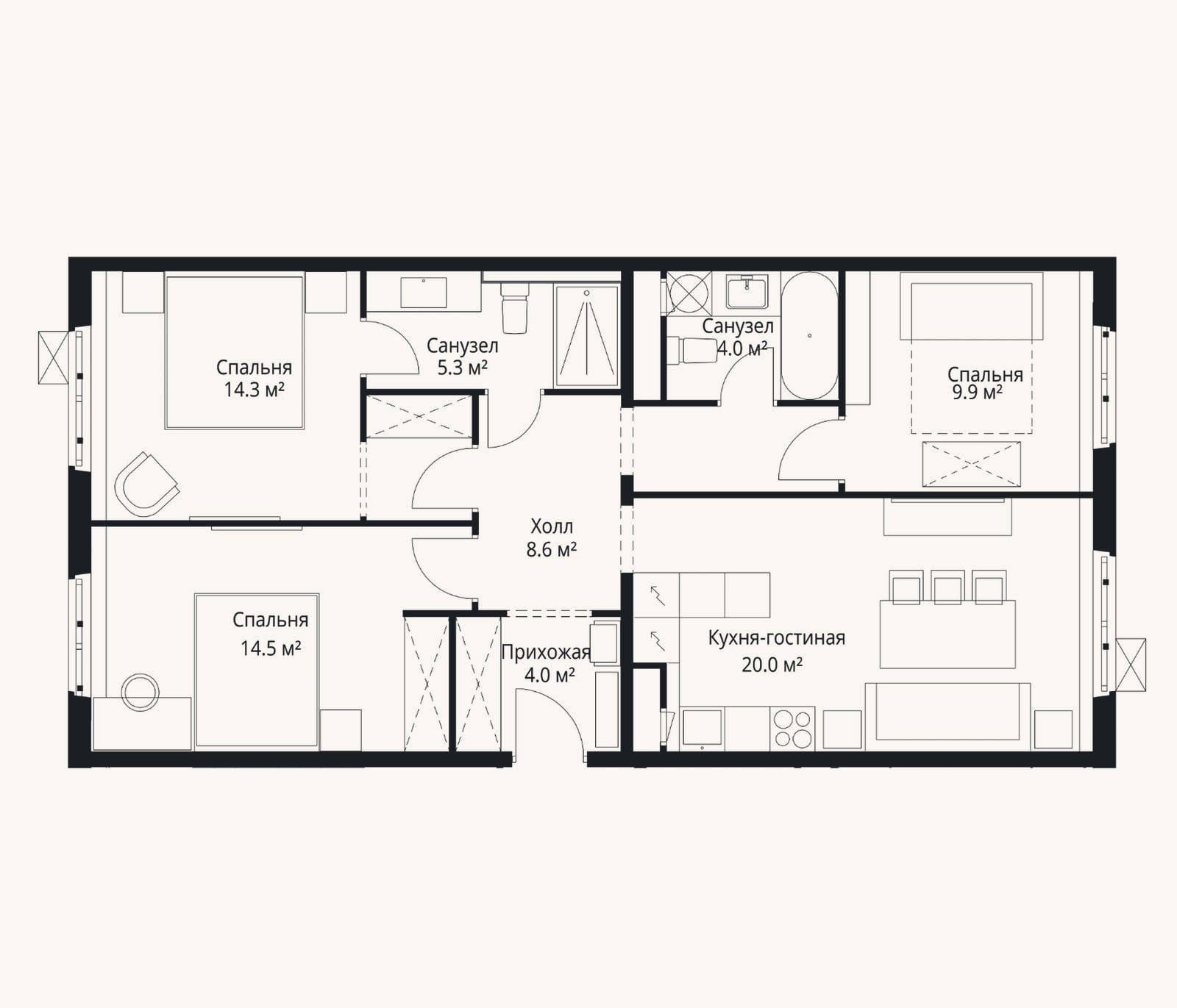 Планировка: 4+ к, 80,6 м²
