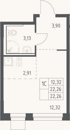 Планировка: Студия, 22,3 м²