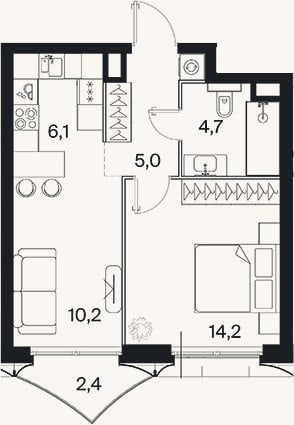 Планировка: 2-к, 40,1 м²