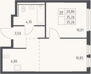 Планировка: 2-к, 35,3 м²
