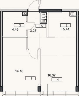Планировка: 2-к, 43,7 м²