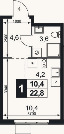 Планировка: Студия, 22,8 м²