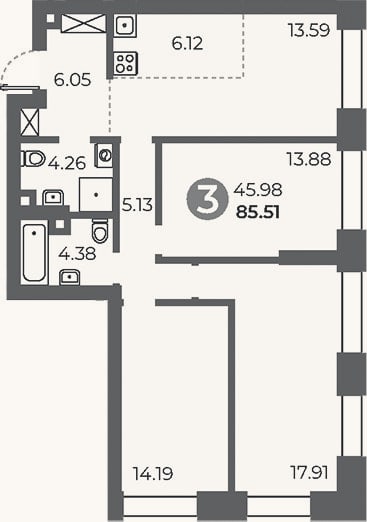 Планировка: 3-к, 85,5 м²