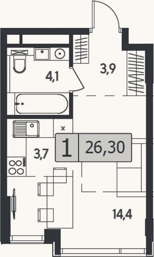 Планировка: Студия, 26,3 м²