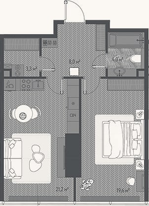 Планировка: 2-к, 56,1 м²