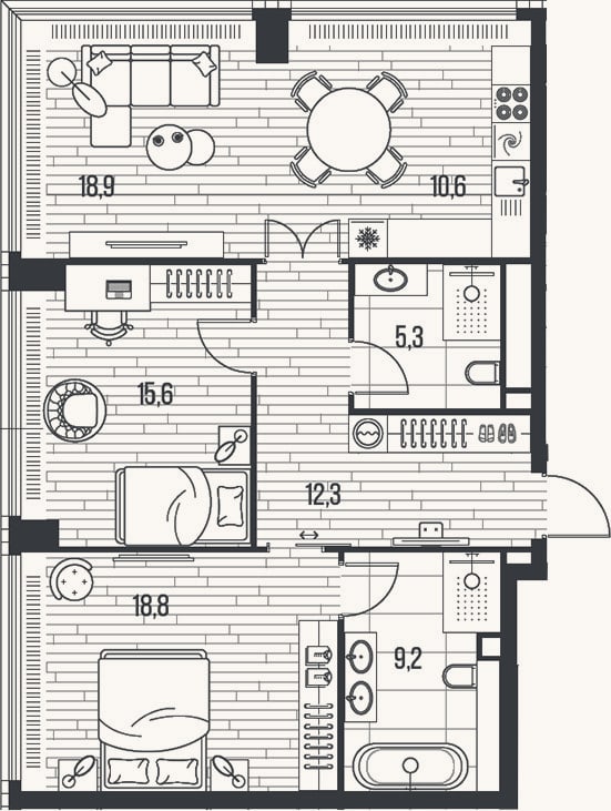 Планировка: 3-к, 90,7 м²