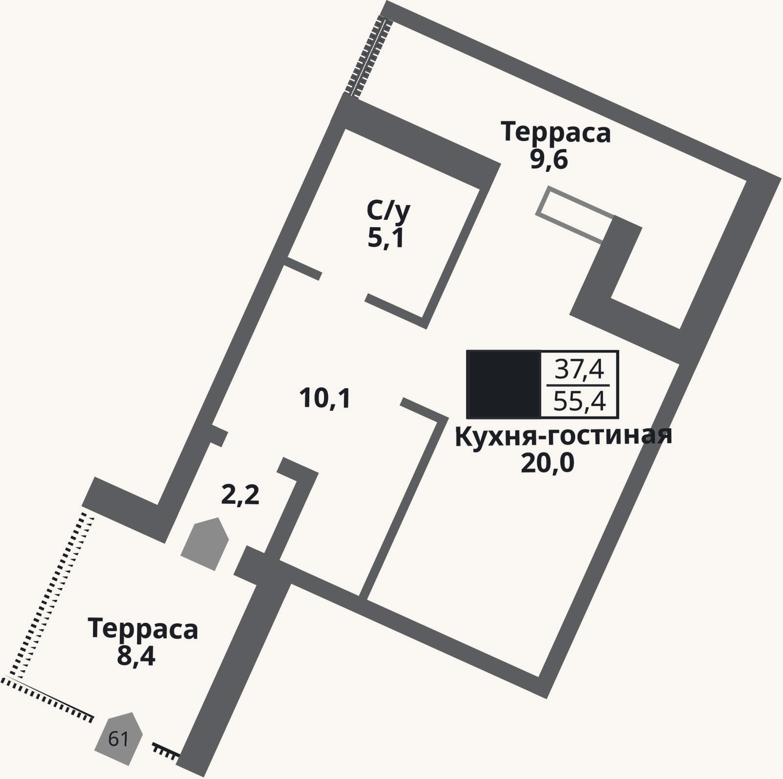 Планировка: Студия, 37,4 м²