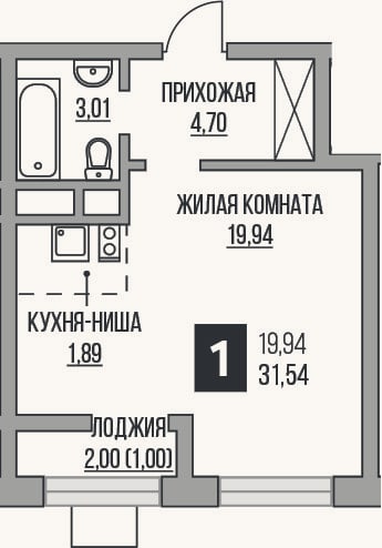 Планировка: Студия, 29,5 м²