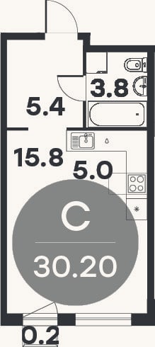 Планировка: Студия, 30 м²