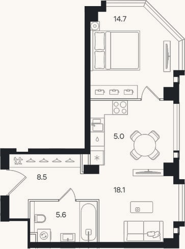Планировка: 2-к, 51,9 м²