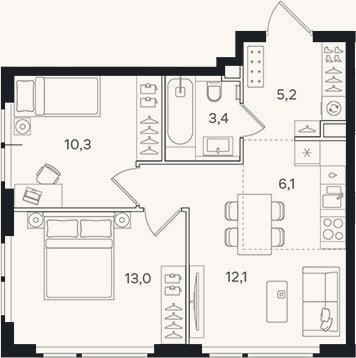 Планировка: 3-к, 50,1 м²