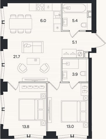 Планировка: 3-к, 68,9 м²