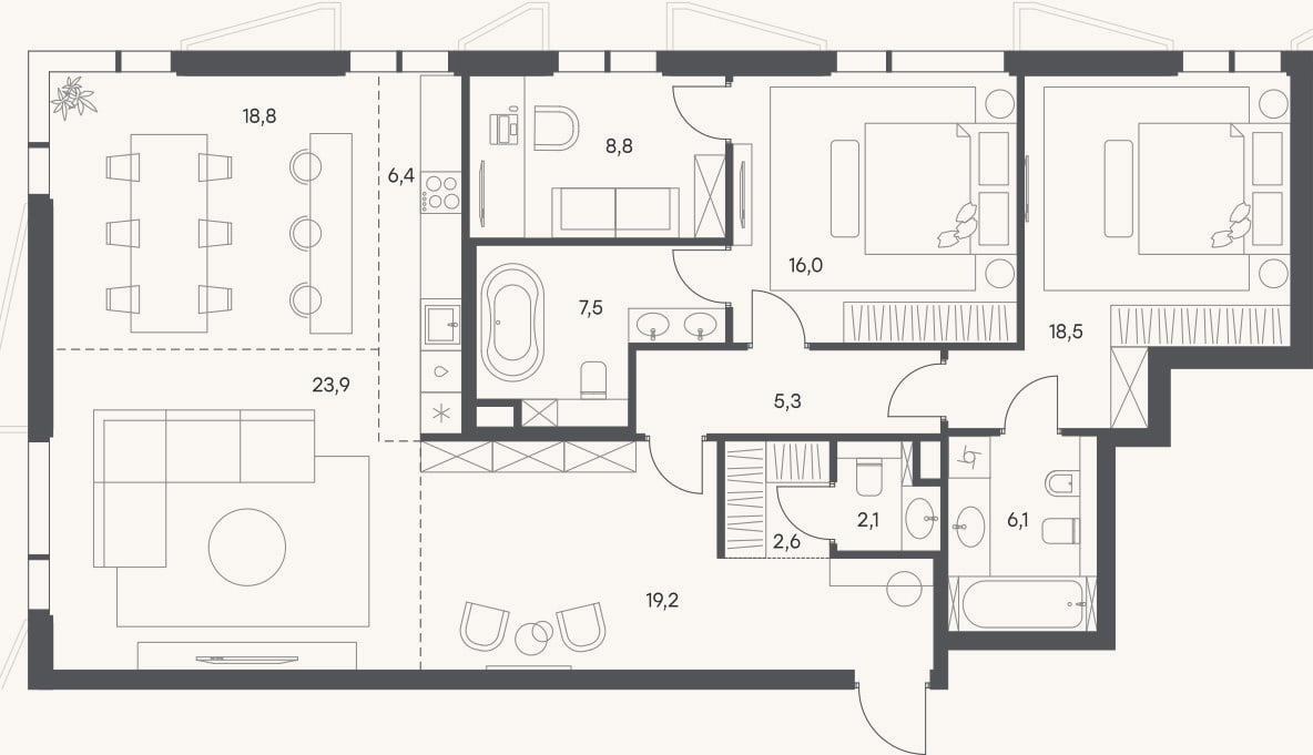 Планировка: 4+ к, 135,2 м²