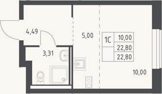 Планировка: Студия, 22,8 м²